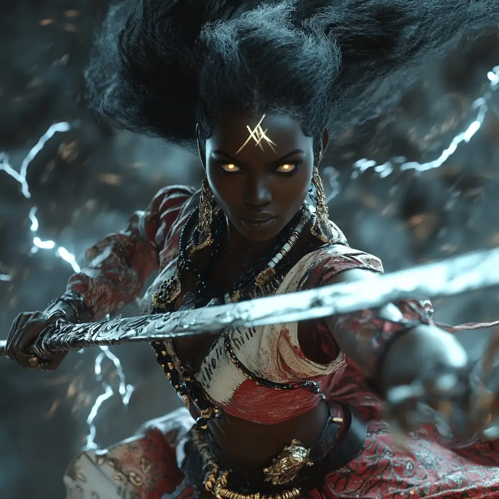 Orisha Oya || She is shown wielding a sword showing her war like tendencies.