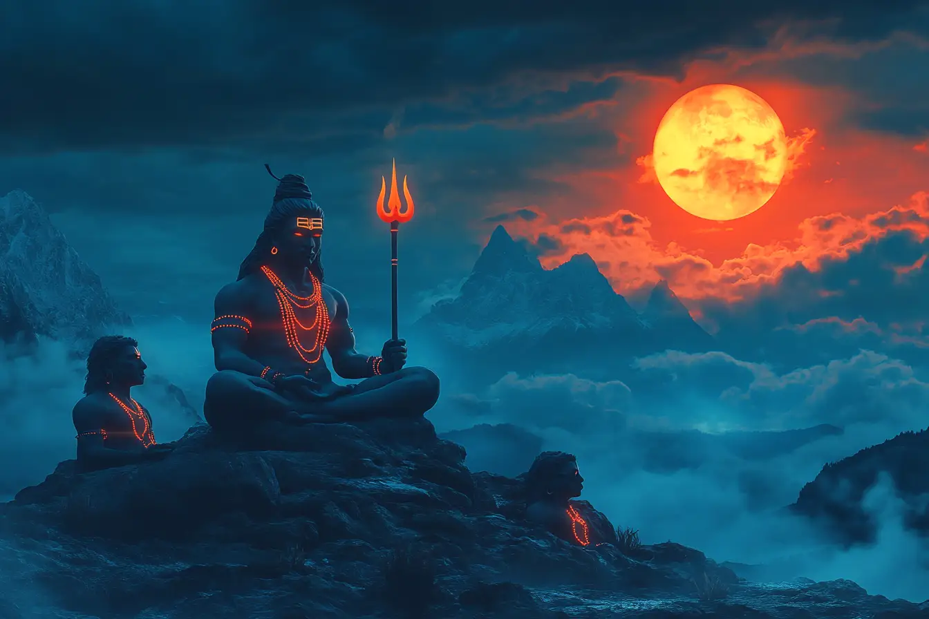 Shiva Resides on mount Kailash. Worshiped as supreme god in Shivaism 