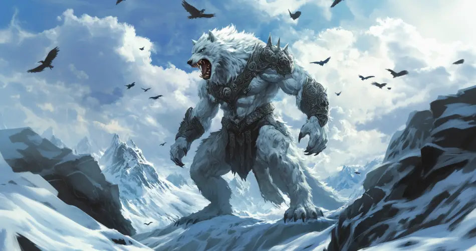 An adlet howling on an Arctic Mountiain. Adlets were very similar to the werewolfs of European legends.