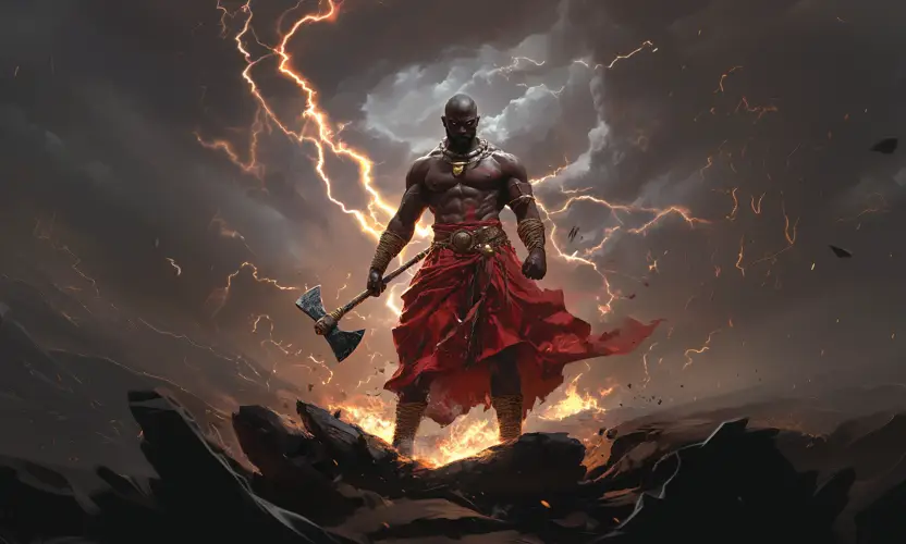 Sango | Yoruba God of Thunder and Fire. He is shown surrounded by lightning.