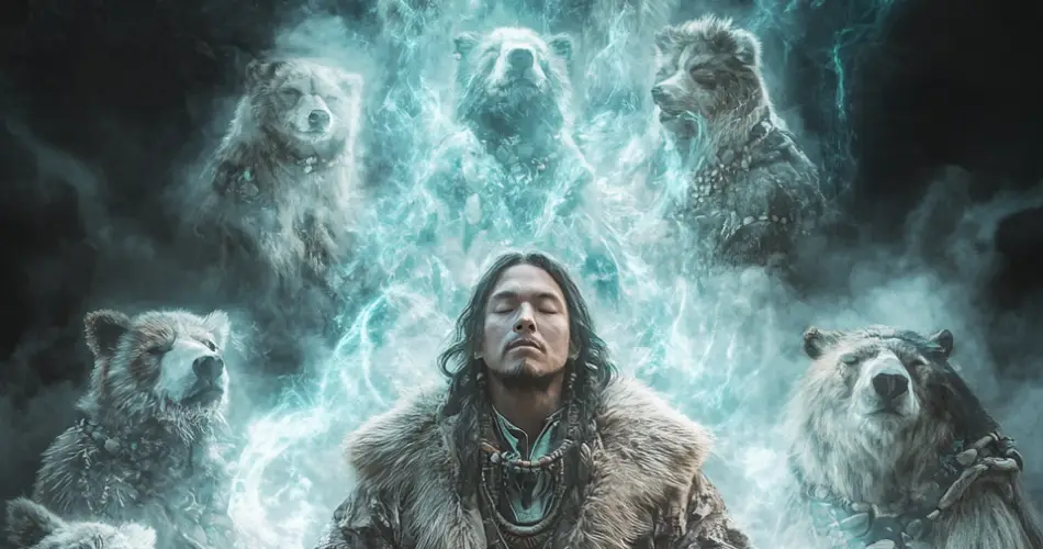 Inuit shaman || He is shown radiating spirit energy an important part of Inuit mythology