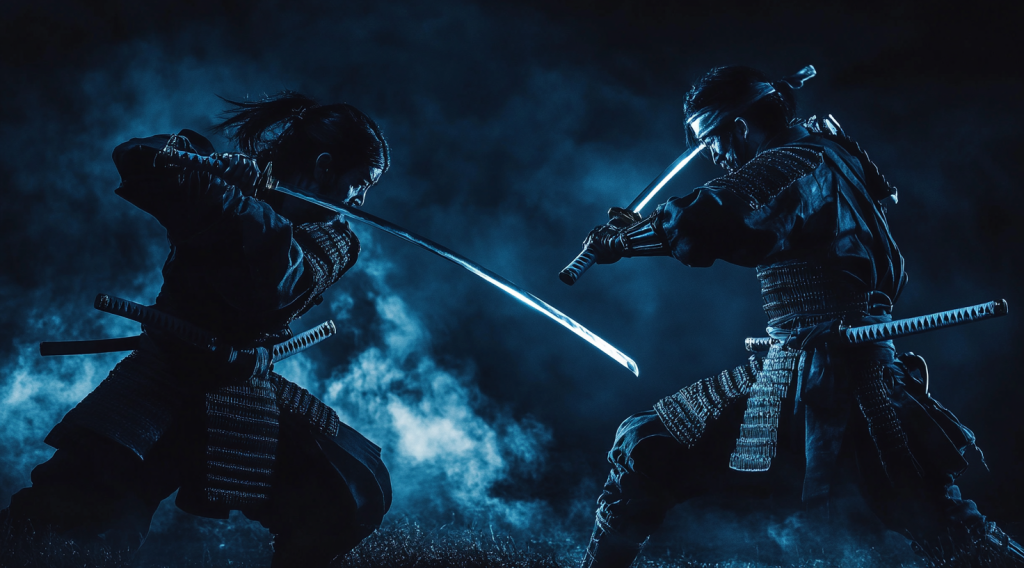Kiri-Sute Gomen was also possible between two Samurais. A higher samurai could attack a lower one as shown.