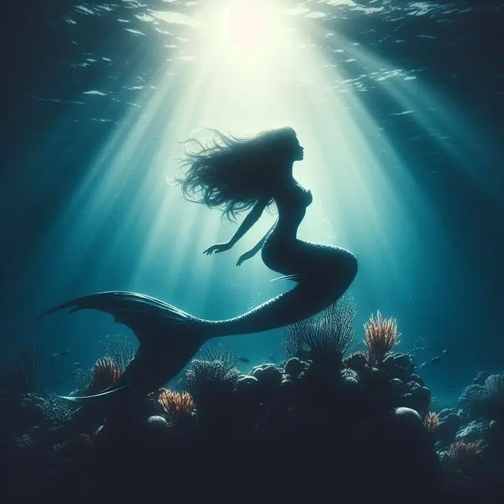 The Sirena || Marmaid from philippine mythology is shown lurking in deep ocean.