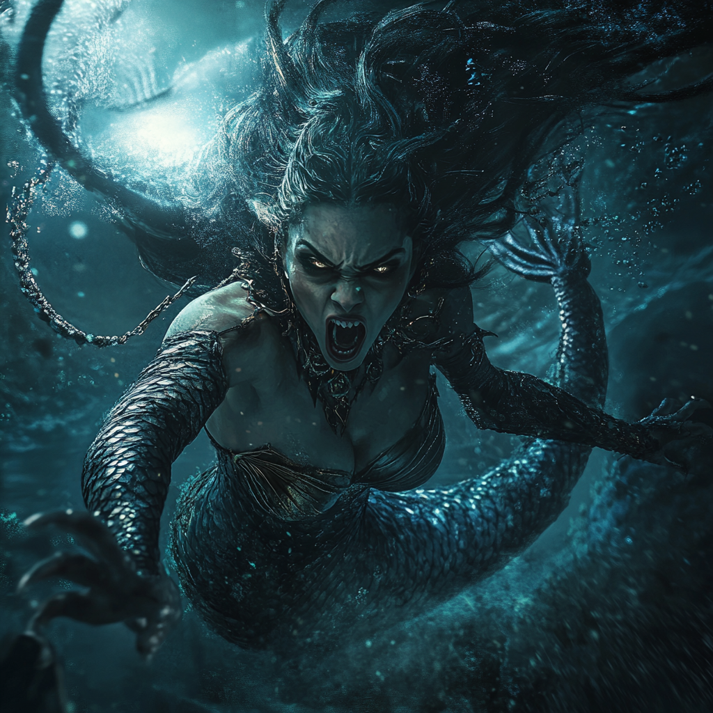 Despite its calm appearance, this filipino marmaid is a vicious creature with superhuman strength. 