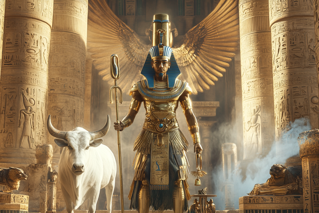 The Buchis Bull and an Egyptian Pharaoh. Pharaohs often associated themselves with Montu the god of war.